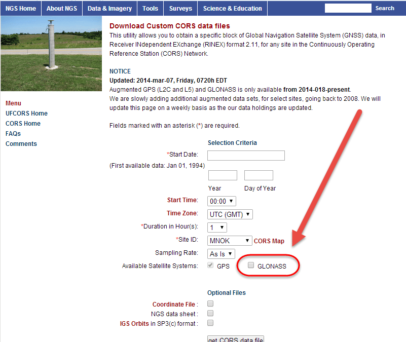 Post Processing GLONASS Data using NGS CORS Base stations