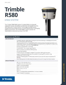 Frontier Precision Trimble R580 GNSS System Spec Sheet Page 1